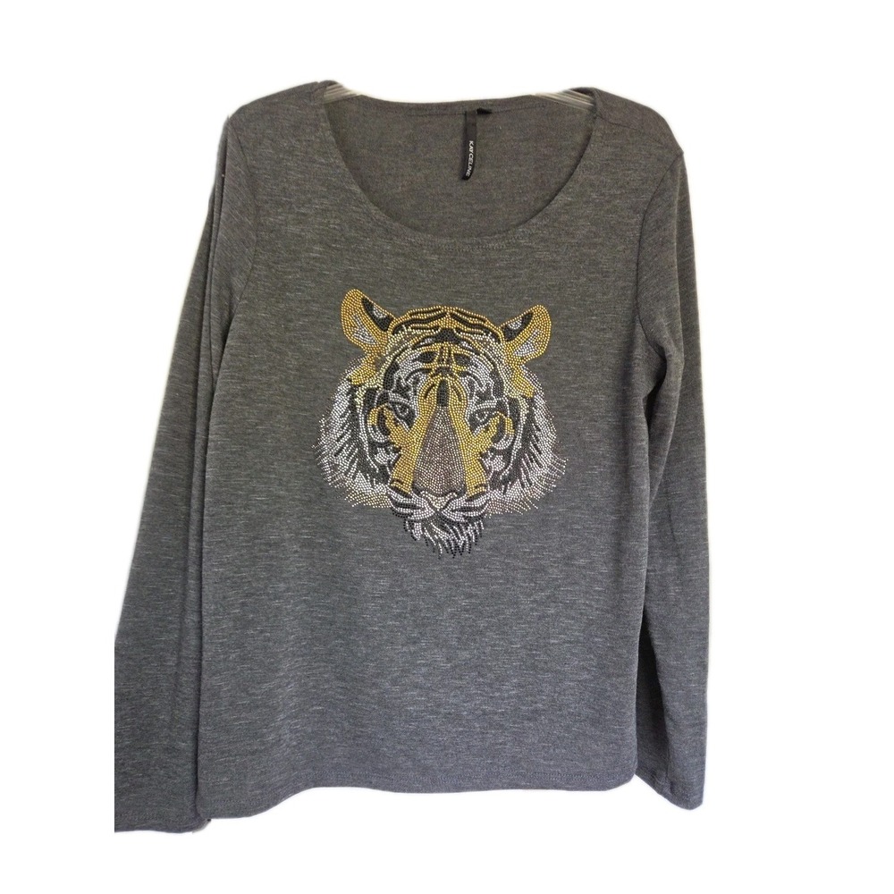 KAY CELINE XL Women's Embellished‎ Gem Beaded Tiger Animal Sweater
